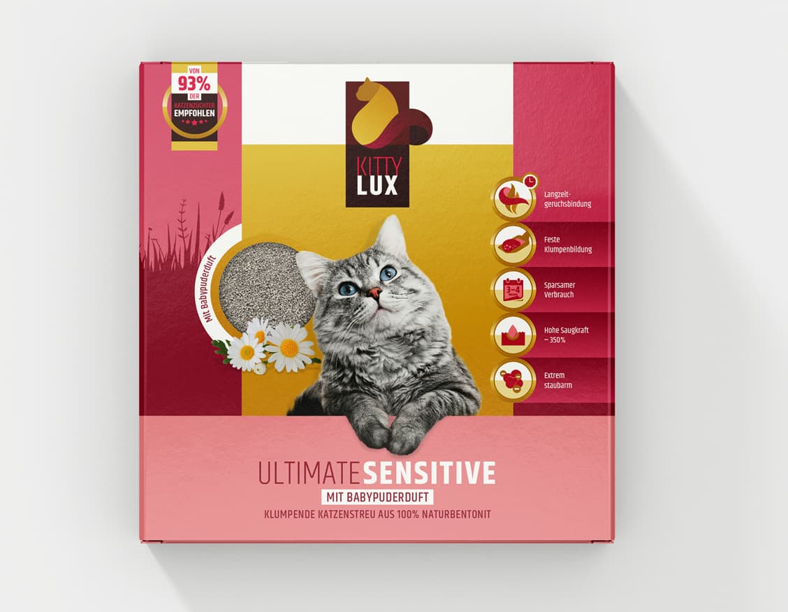 Verpackungsdesign für KittyLux-Katzenstreu | creationell