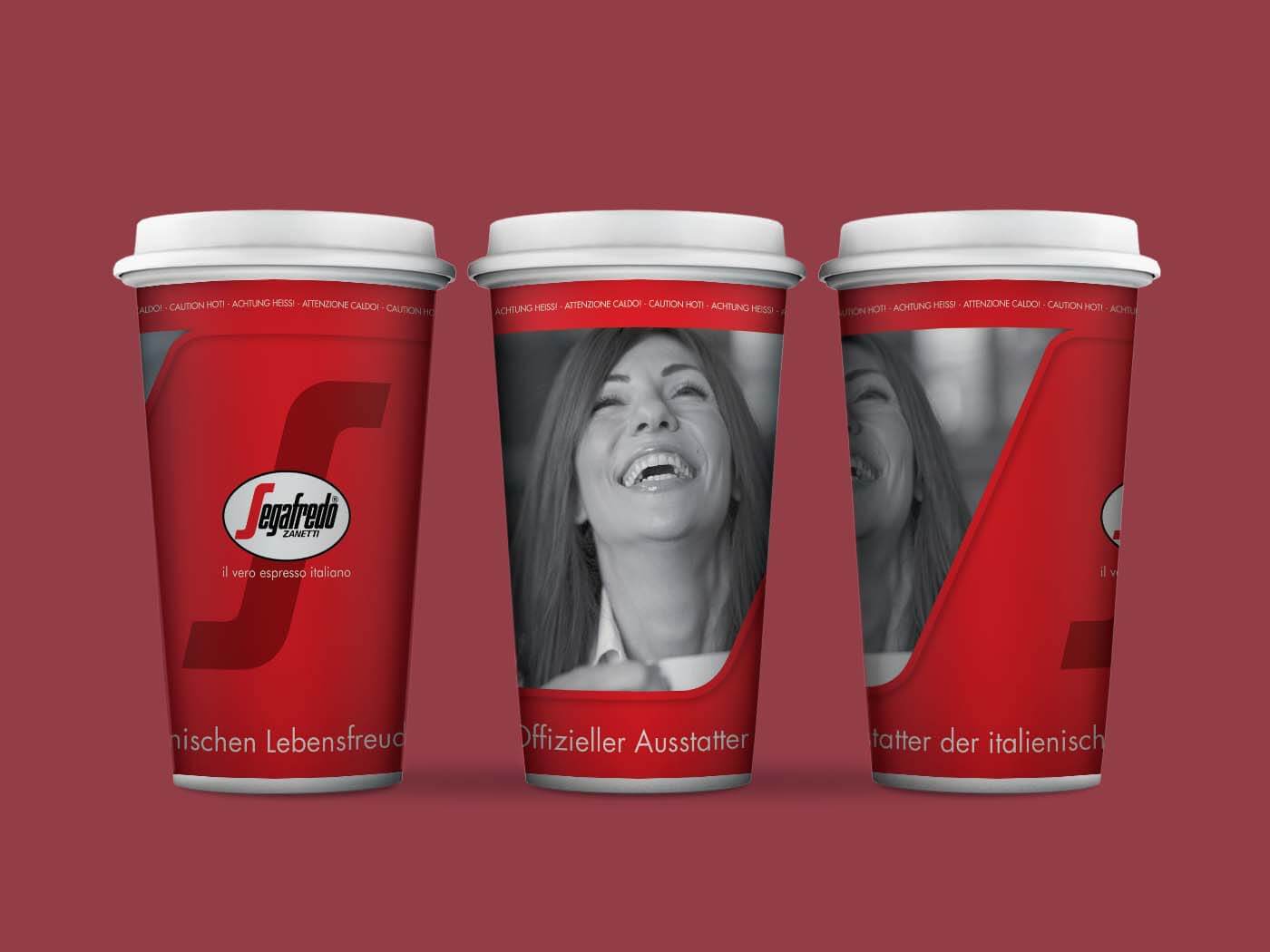 Klassische Werbung: Segafredo Kaffebechergestaltung